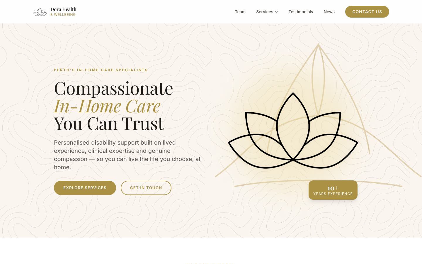 Dora Health and Wellbeing website homepage