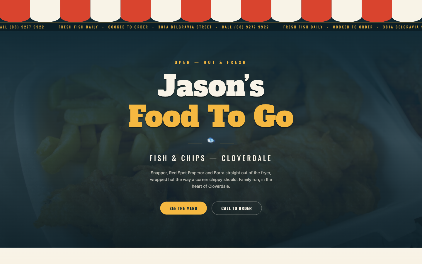 Jason's Food To Go fish and chips website homepage