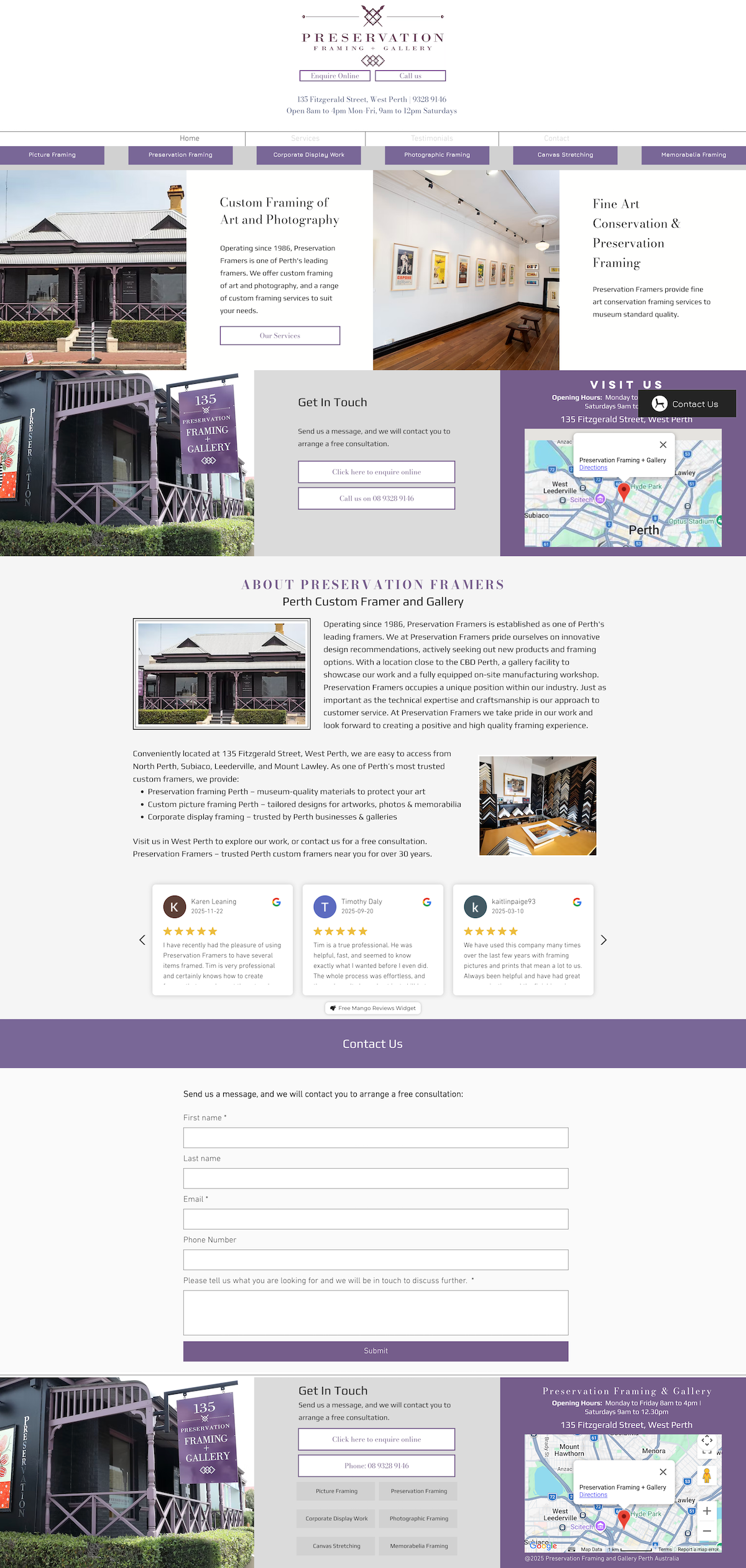 Preservation Framers website screenshot